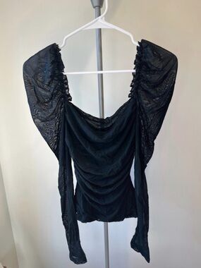 Black Ruched Square-Neck Women’s Top